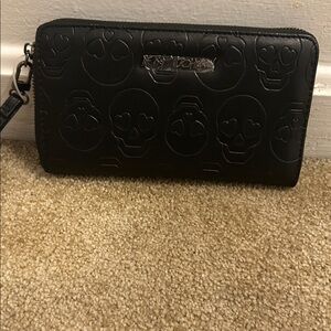 Betsey Johnson Black Embossed Skull Zip Wallet